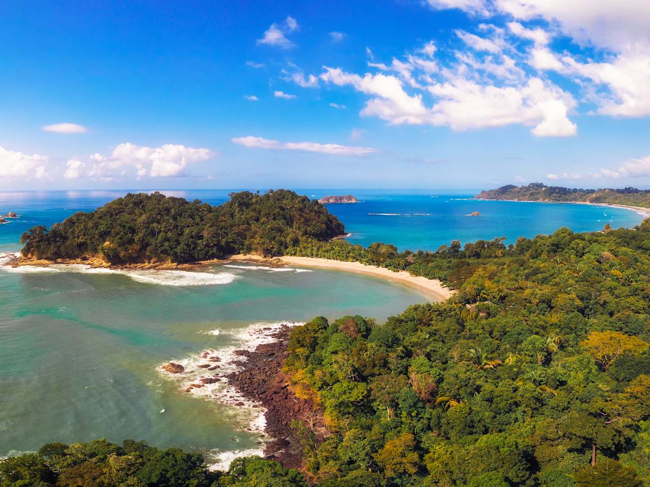 Ein Strandabschnitt umrandet von Bäumen