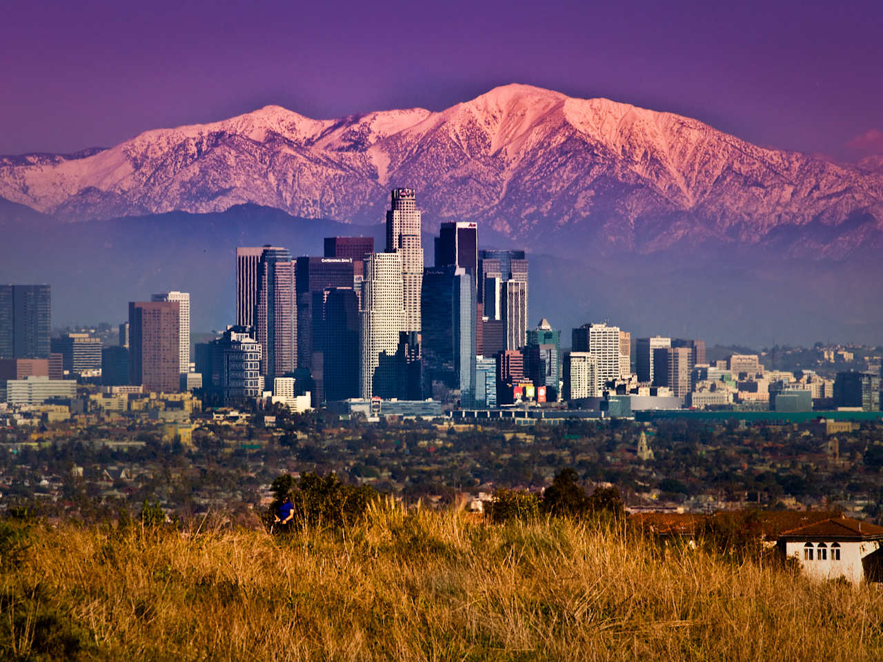 Los Angeles skyline with snow