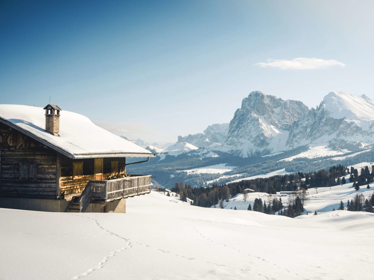 Seiser Alm bei Schnee, Dolomiten, Südtirol
