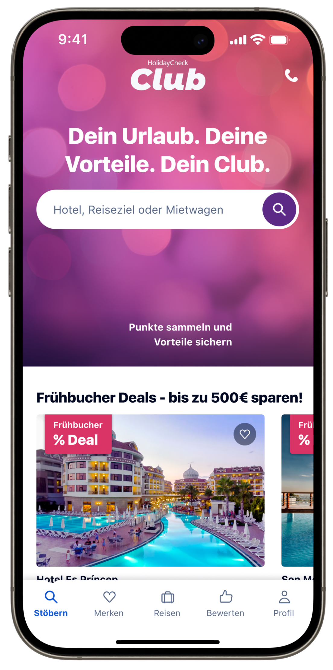 Mobiltelefon mit der HolidayCheck-App