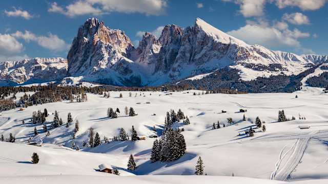 Blick auf Langkofel, Gröden in Südtirol, Italien.