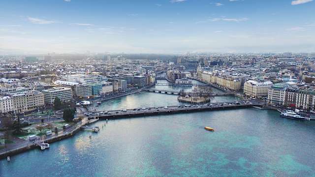 Blick auf den Rhein in Genf, Schweiz.