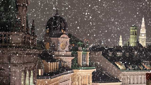 Blick über die Dächer von Wien im Schnee, Österreich. © viperagp via Getty Images