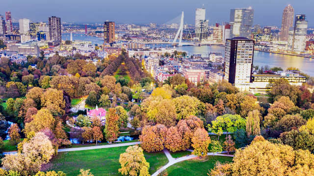 Panoramablick über die Stadt und den Park von Rotterdam, Niederlande.