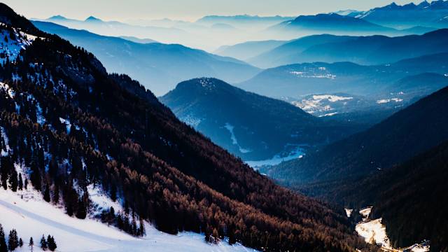 Blick auf Val di Fiemme, Norditalien.