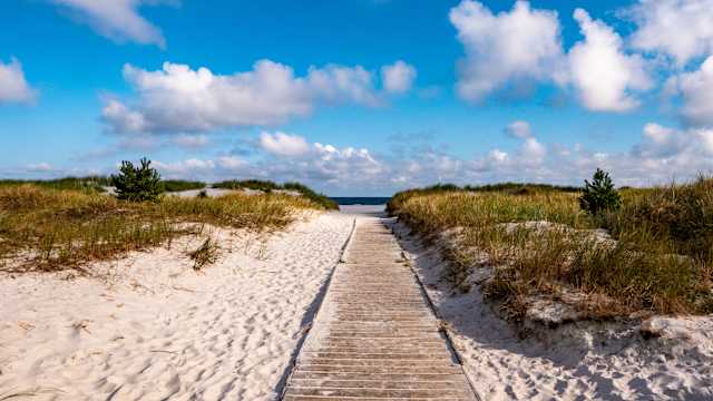 Bohlenweg über die Dünen von Dueodde auf Bornholm
