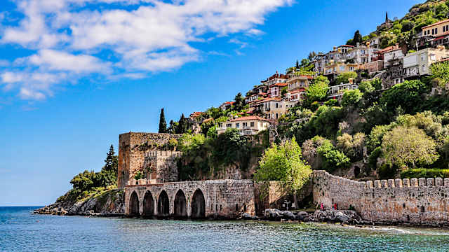 Dockyard and arsenal in Alanya on a beautiful, sunny day, Turkey