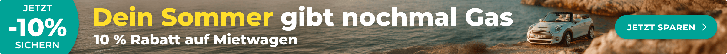 Sichere Dir jetzt 10% Rabatt auf jede Mietwagen-Buchung