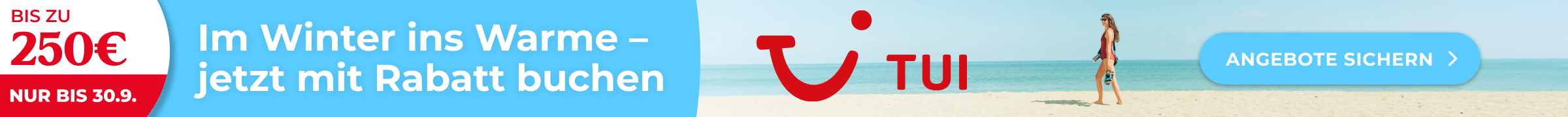 Sichere Dir jetzt bis zu 250 € Sofortrabatt von TUI & Airtours in ausgewählten Hotels.