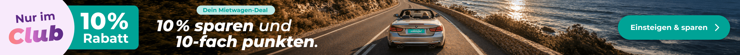 Jetzt 10 % auf Mietwagen sparen und dabei 10-fach punkten – exklusive im HolidayCheck Club.