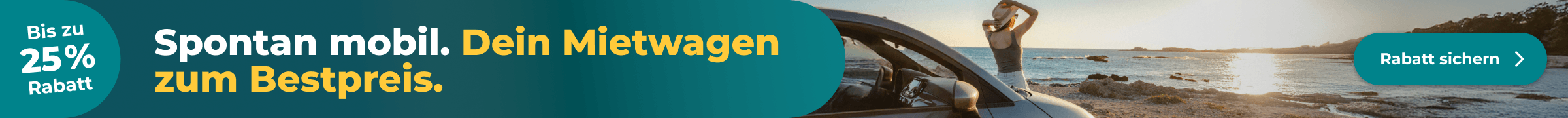 Sichere Dir bis zu 25% Rabatt auf Deine nächste Mietwagen-Buchung mit HolidayCheck Mietwagen.