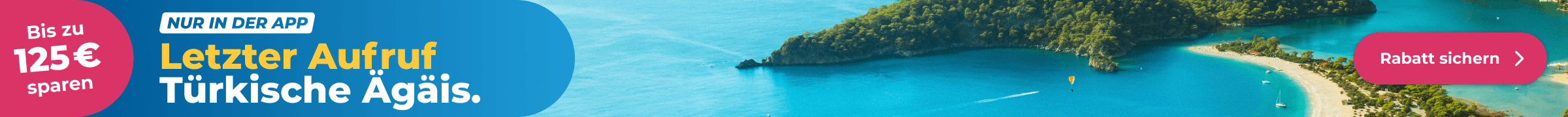 Spare jetzt bis zu 125 € extra auf Hotels an der Türkischen Ägäis – exklusiv in der HolidayCheck App.
