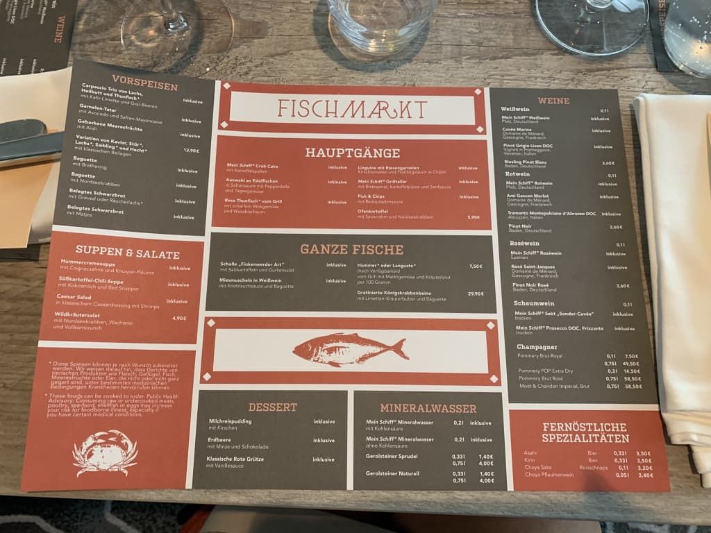 Karte Aus Dem Fischmarkt Restaurant Mein Schiff 2