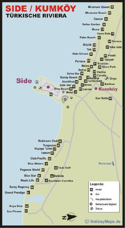 Карта отелей сиде турция с названиями. Отели 5 Сиде на карте с названиями. Курорты Сиде на карте. Карта отелей Сиде Турция. Побережье Сиде с отелями на карте.