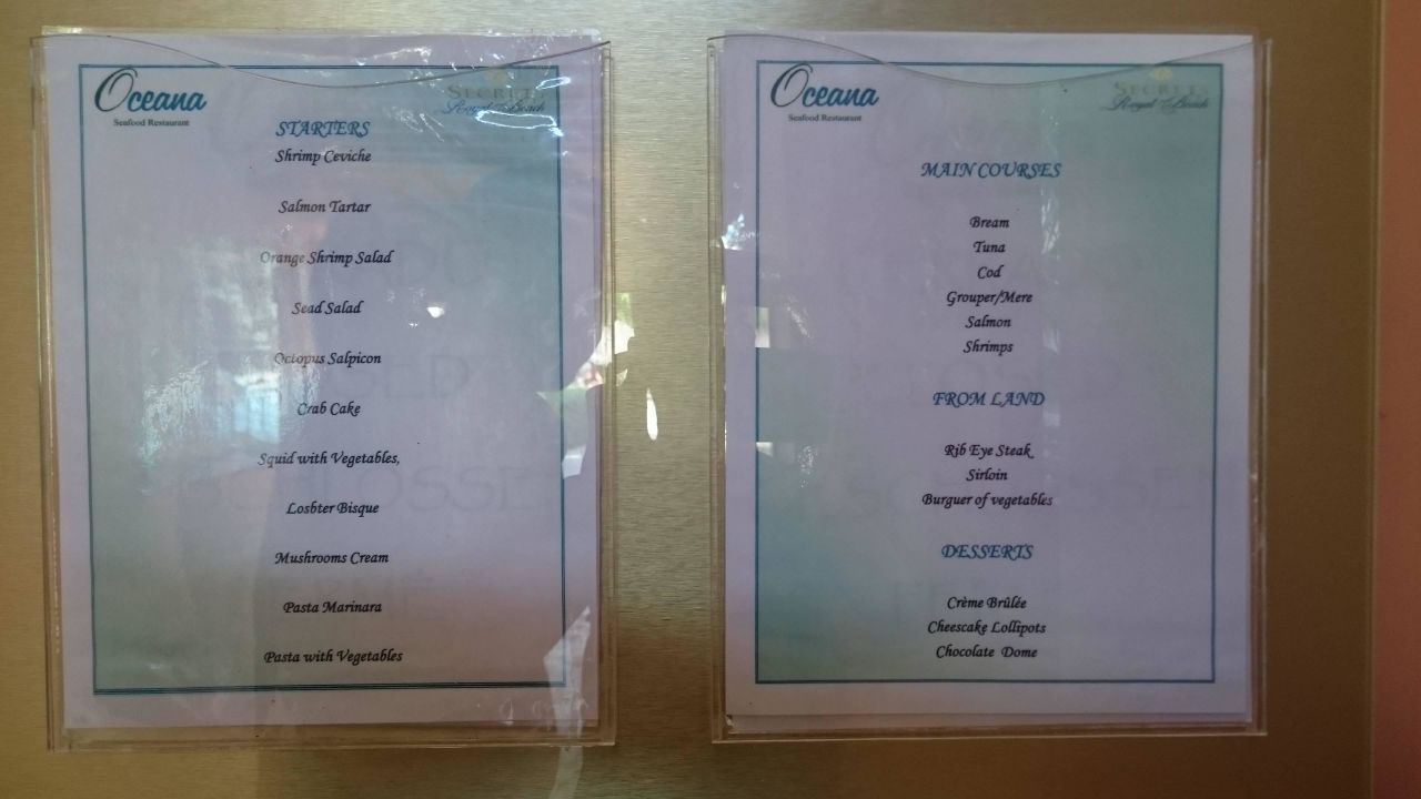 "Speisekarte" Secrets Royal Beach Punta Cana Adults only (Bavaro