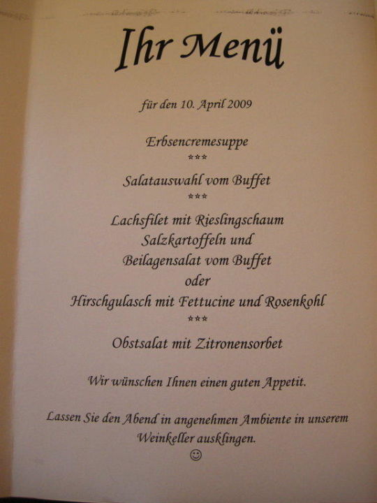 "Menükarte im Restaurant" Hotel St. Stephanus (Zeltingen-Rachtig