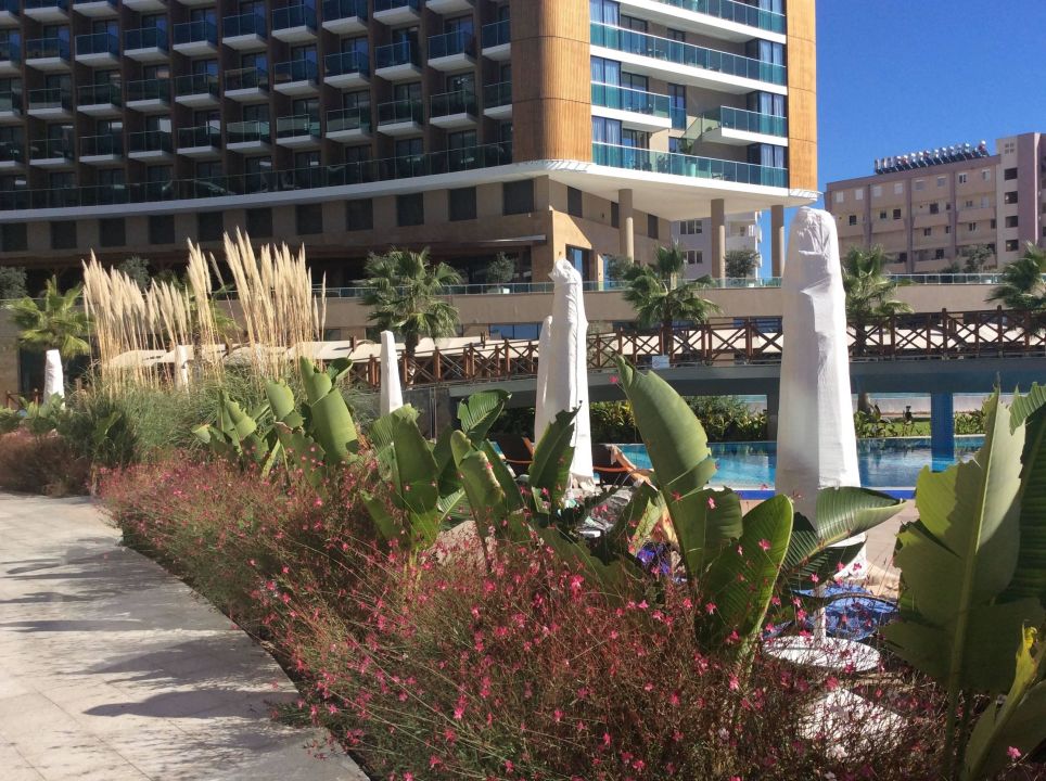 "Garten mit riesen pool anlage,vor dem hotel." Aska Lara