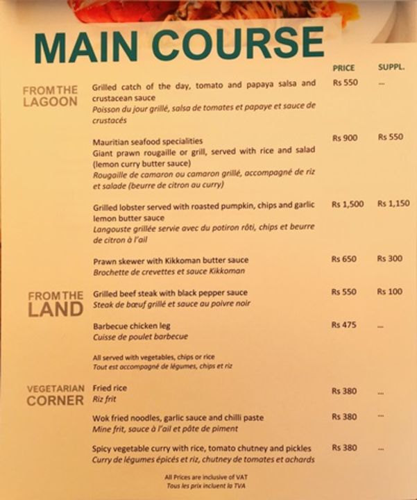 "Aqua Speisekarte" Radisson Blu Poste Lafayette Resort & Spa Adults