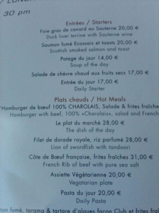 Preisliste Room Service Pullman Hotel Paris La Defense La