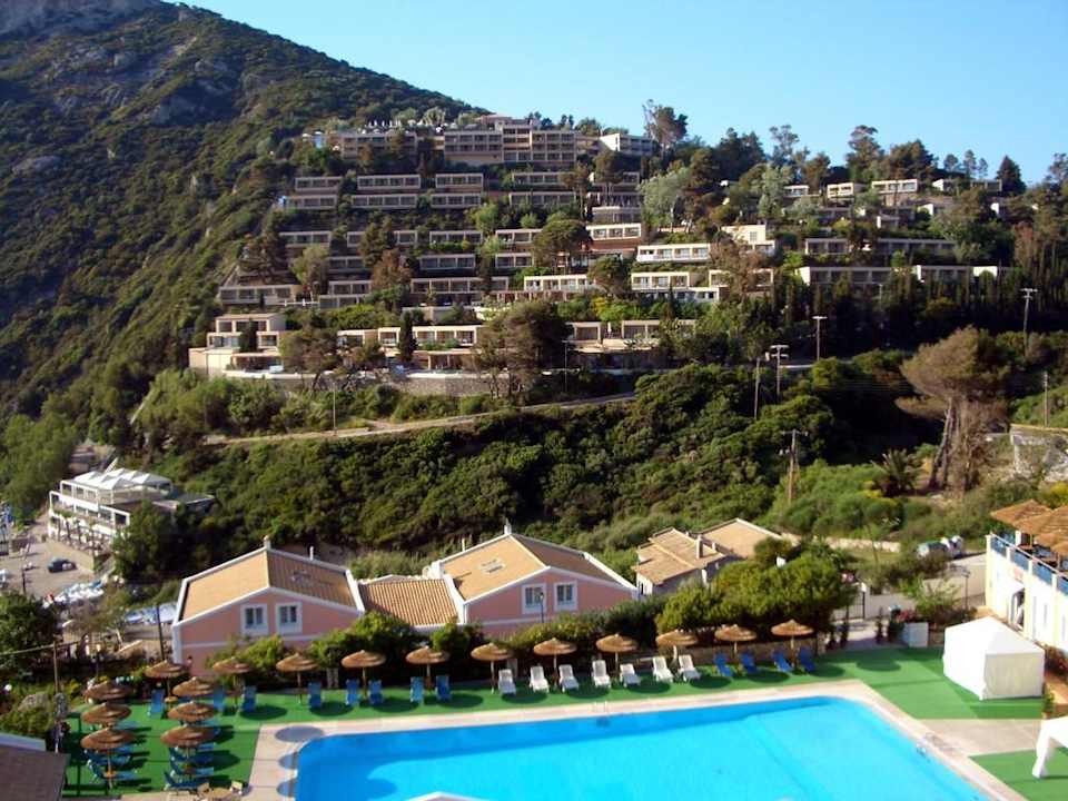 Blick vom Balkon des Zimmers auf Hotel gegenüber Ithea Suites Hotel