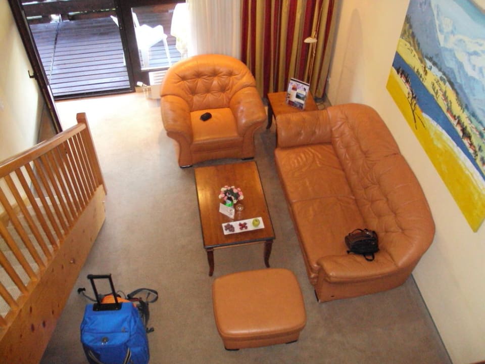 Wohnzimmer von der Galerie aus fotografiert Riessersee Hotel