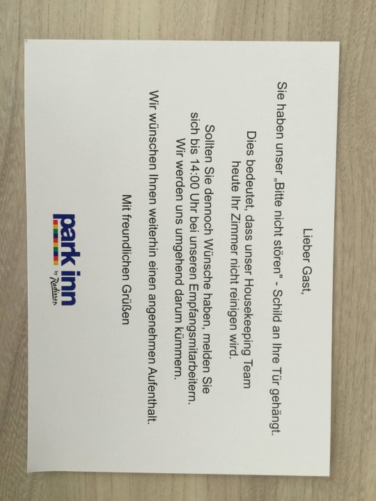 Bitte nicht stören - kein Zimmerservice Hotel Park Inn by Radisson Göttingen