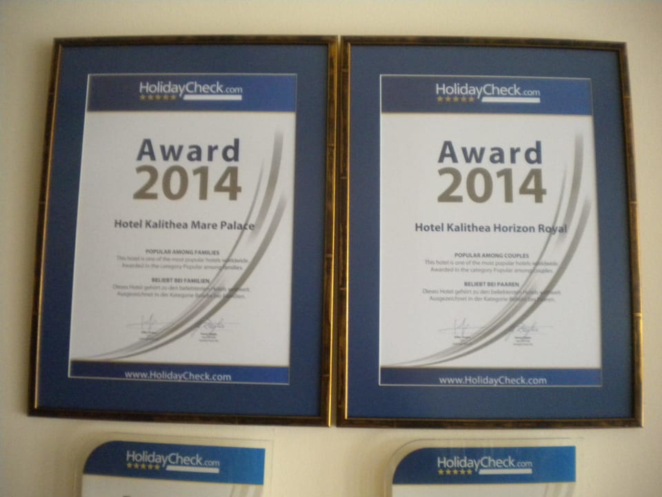 Auszeichnung  Hotel Kalithea Horizon Royal