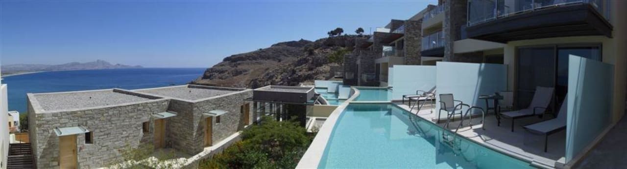 Ausblick auf die Vlicha-Bucht Lindos Blu, Luxury Hotel & Suites - Adults only
