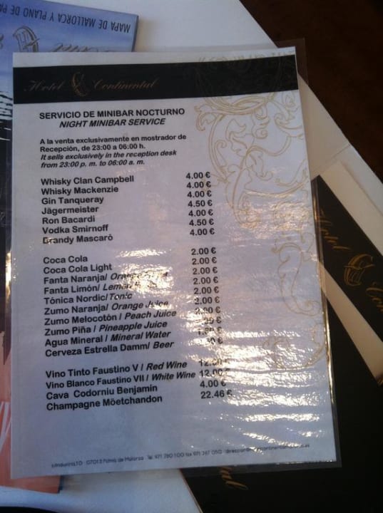 Preise der vermeintlich kostenlosen Minibar Bordoy Continental Palma