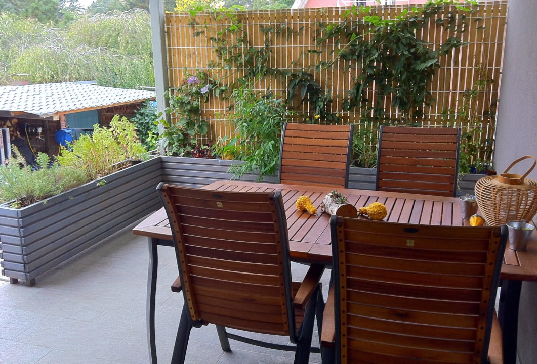 Terrasse couverte - accès direct de la cuisine Gite Citybreak Selestat Alsace 67