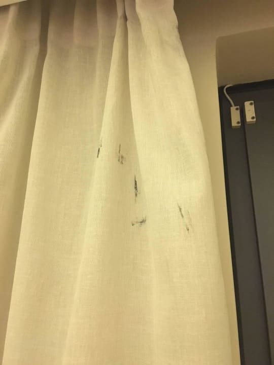 Verdreckte Vorhänge im Zimmer Pearl Beach