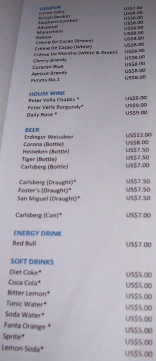 Beispielseite der Getränkekarte  Sun Siyam Olhuveli