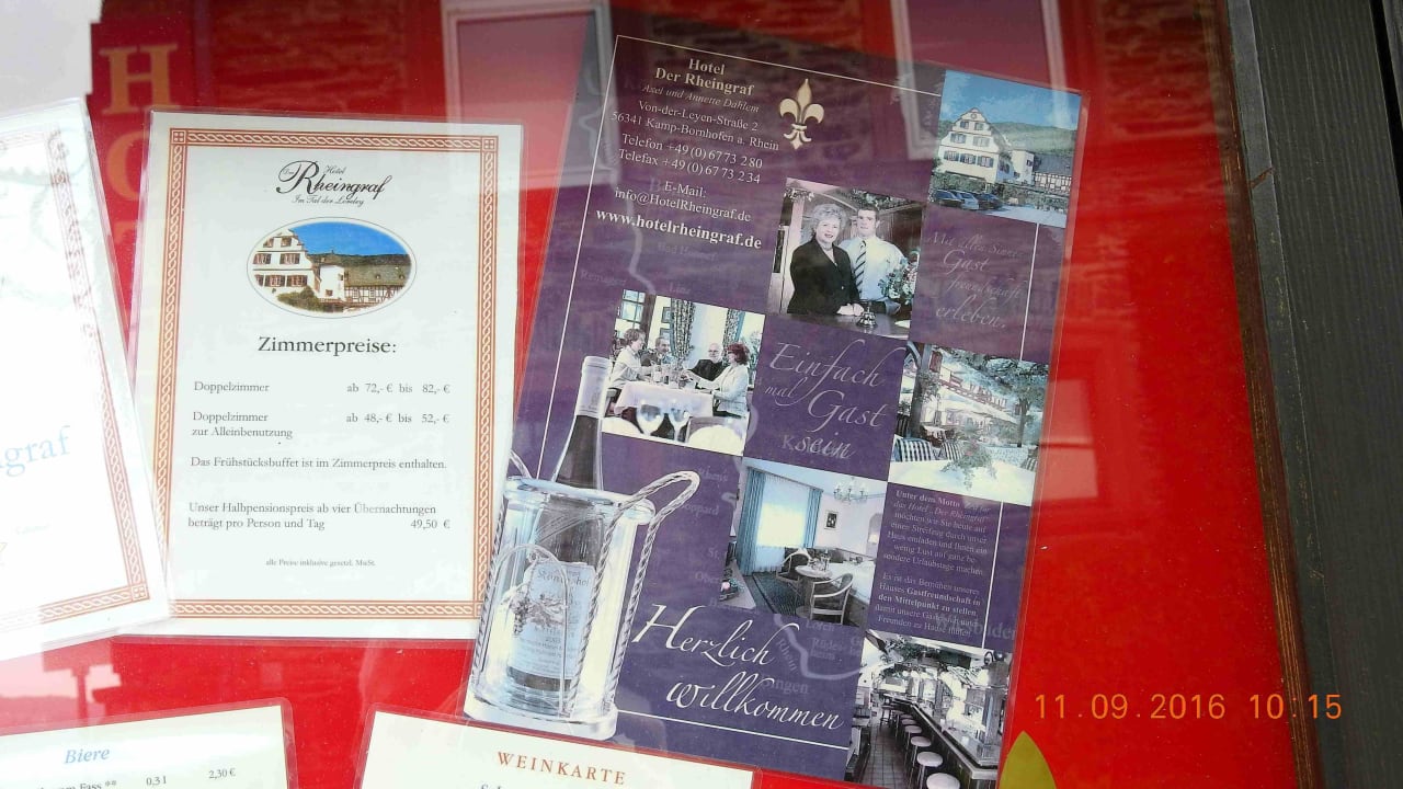 Übernachtungspreise 2016 Hotel Rheingraf