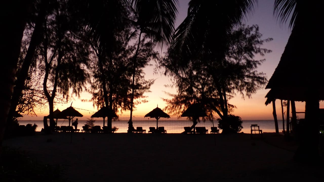 Blick vom Garten zum Strand Hotel Michamvi Sunset Bay