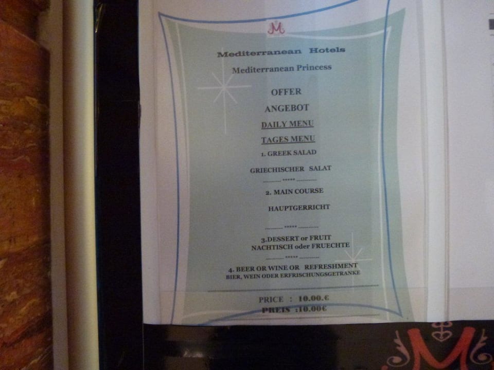 Menukarte Mediterranean Princess