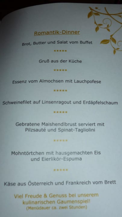 Speisekarte Bergergut - Das Genießerhotel für Paare