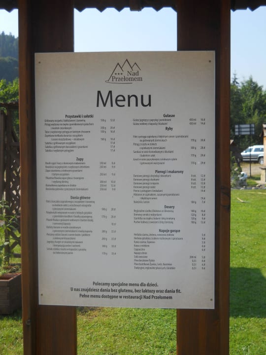 Menu hotelu Hotel Nad Przełomem