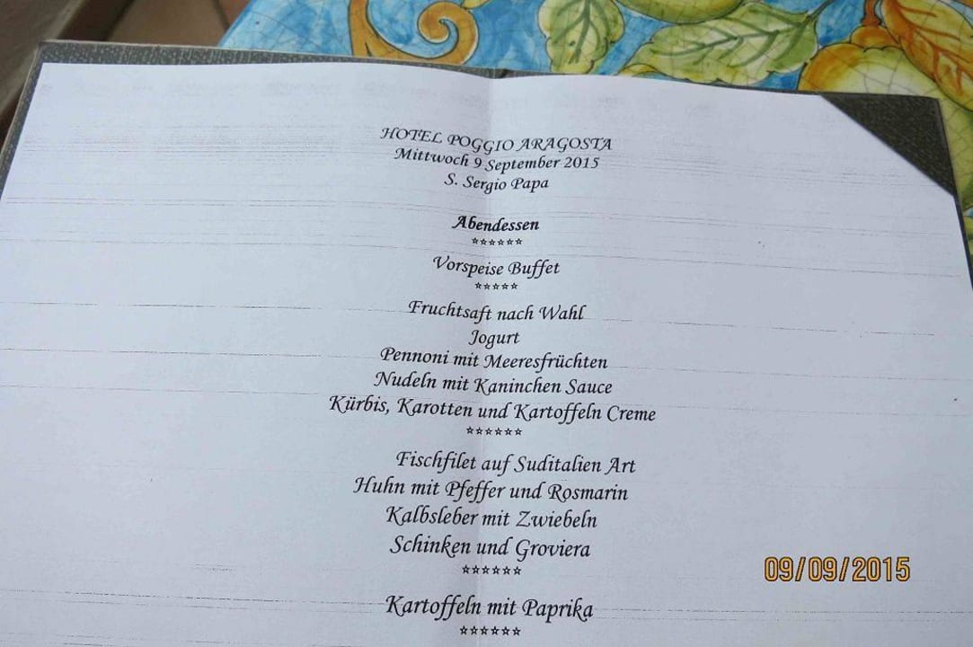 Tages-Speiseplan Poggio Aragosta