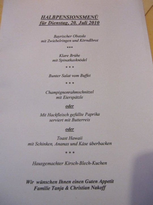 Beispiel des abendlichen 3-Gang-Menüs Hotel AlpenSonne