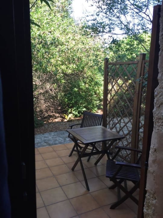 Blick von Junior Suite auf Terrasse Villa Vegana