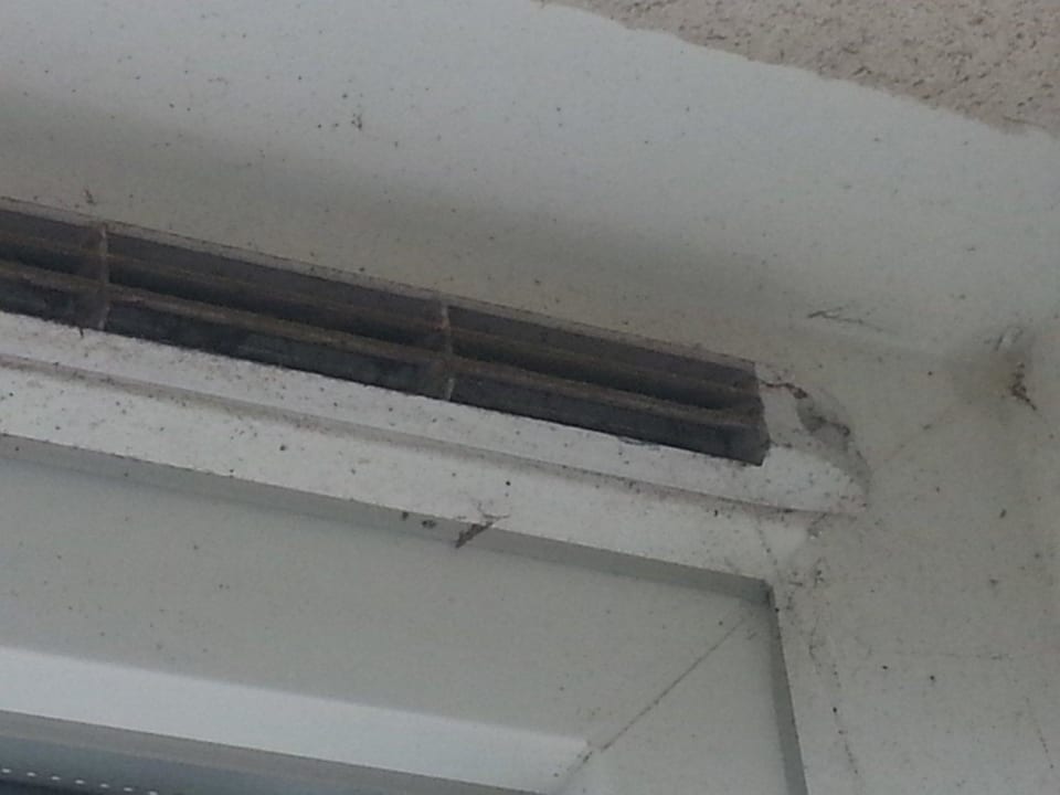 Insektenreste und Spinnweben an Fenster und Terrasse Hotel Residence Domaine des Sables