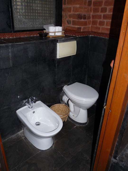 Toilettenbereich im Badezimmer Dwarikas Hotel