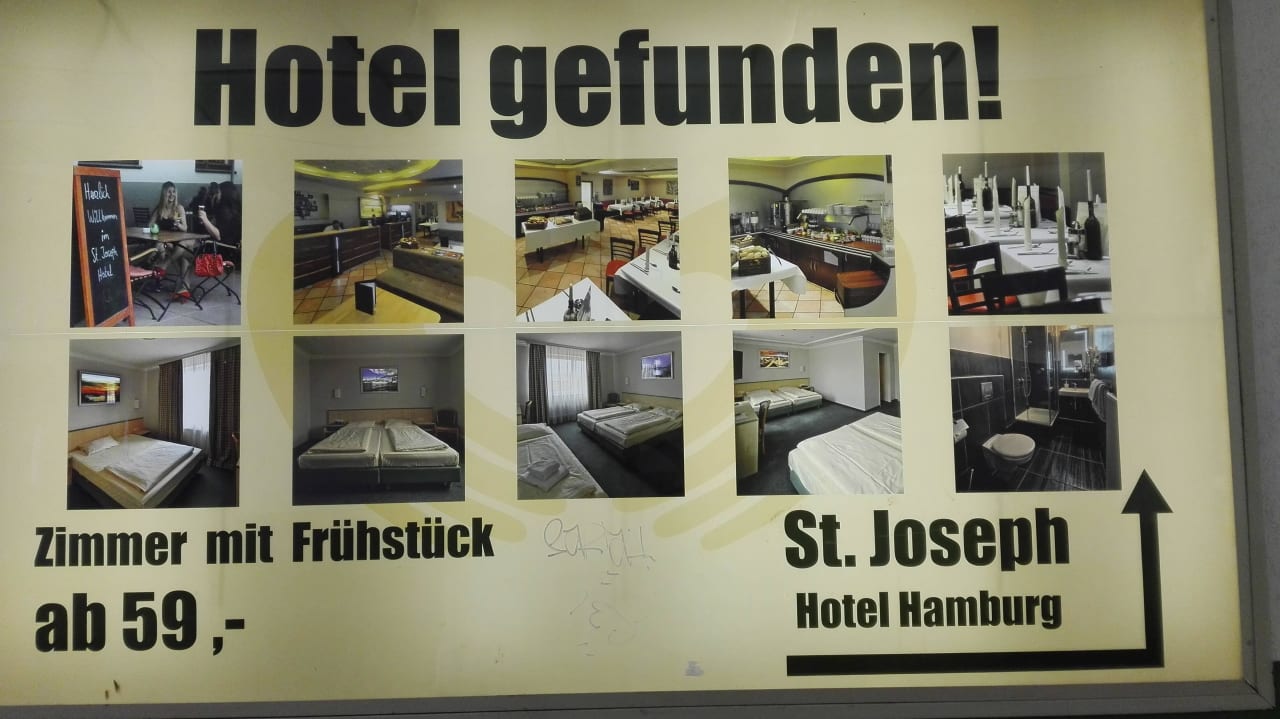 Werbung vor dem Hotel. Entspricht der Warheit. St.Joseph Hotel Hamburg St.Pauli Kiez Reeperbahn