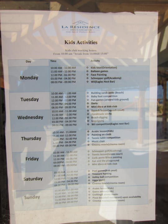 Kinderprogramm klingt gut, fand nur nie statt The Cascades Golf Resort, Spa & Thalasso