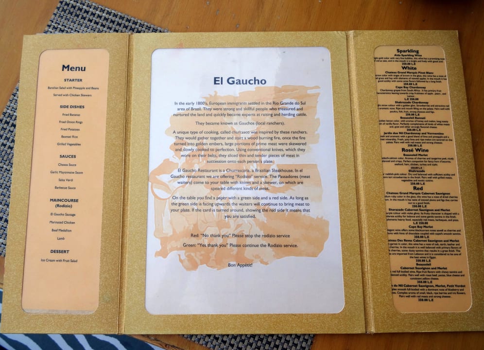 El Gaucho Menukarte Pickalbatros Citadel Resort