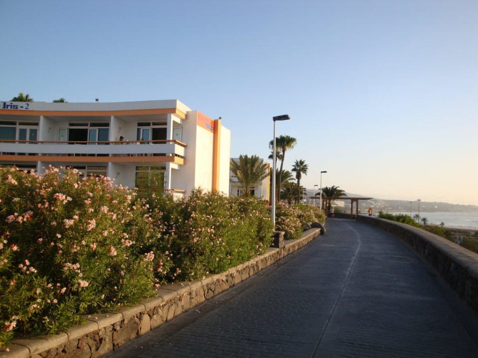 Strandpromenade, links Hotel, rechts Meer Apartments Arco Iris