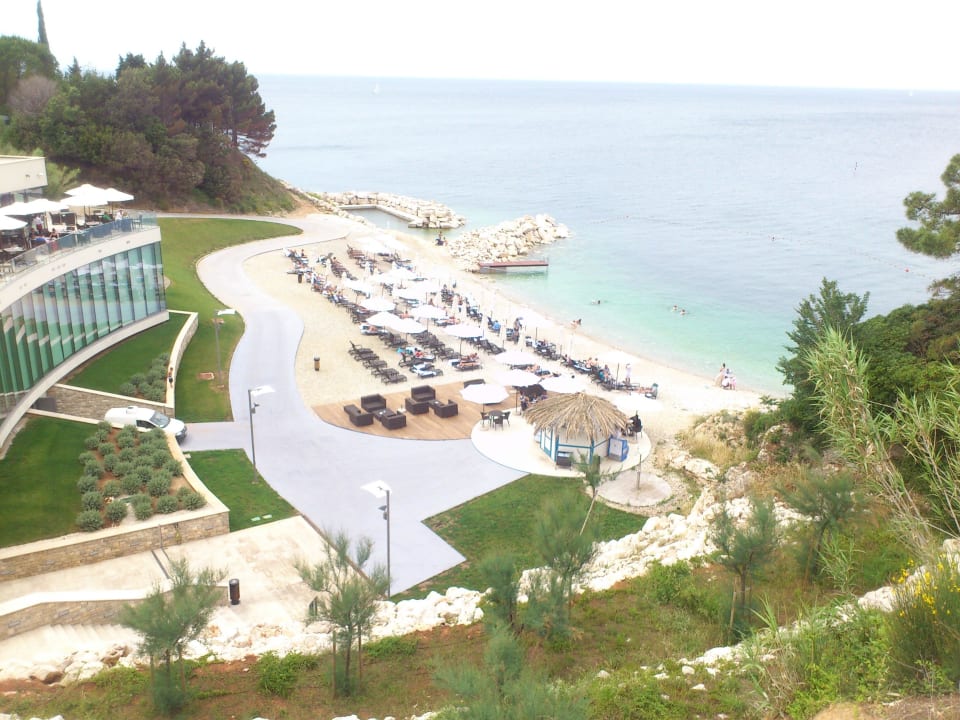 View at the hotel beach and the restaurant (left) Kempinski Hotel Adriatic Istria Croatia