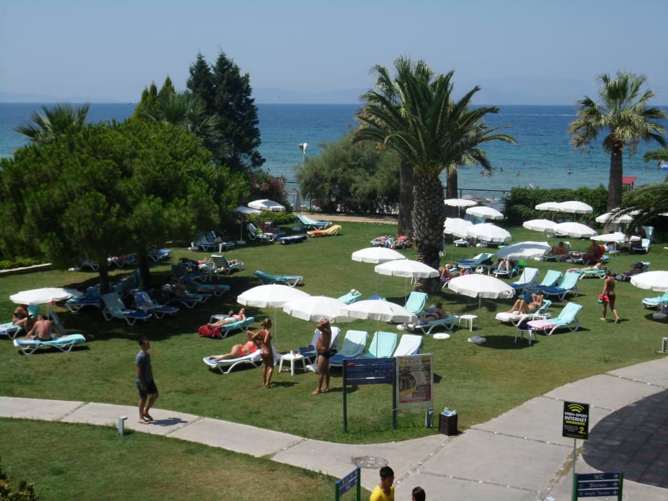 Blick auf die Liegewiese mit Zugang zum Strand Hotel Ephesia