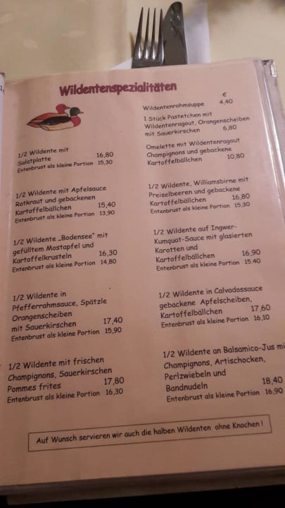 Wildentenspezialitäten Hotel-Gasthof Zur Kapelle