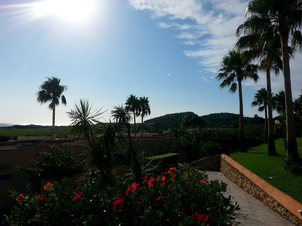 Blick durch die Anlage am Abend Apartments Mar Blau